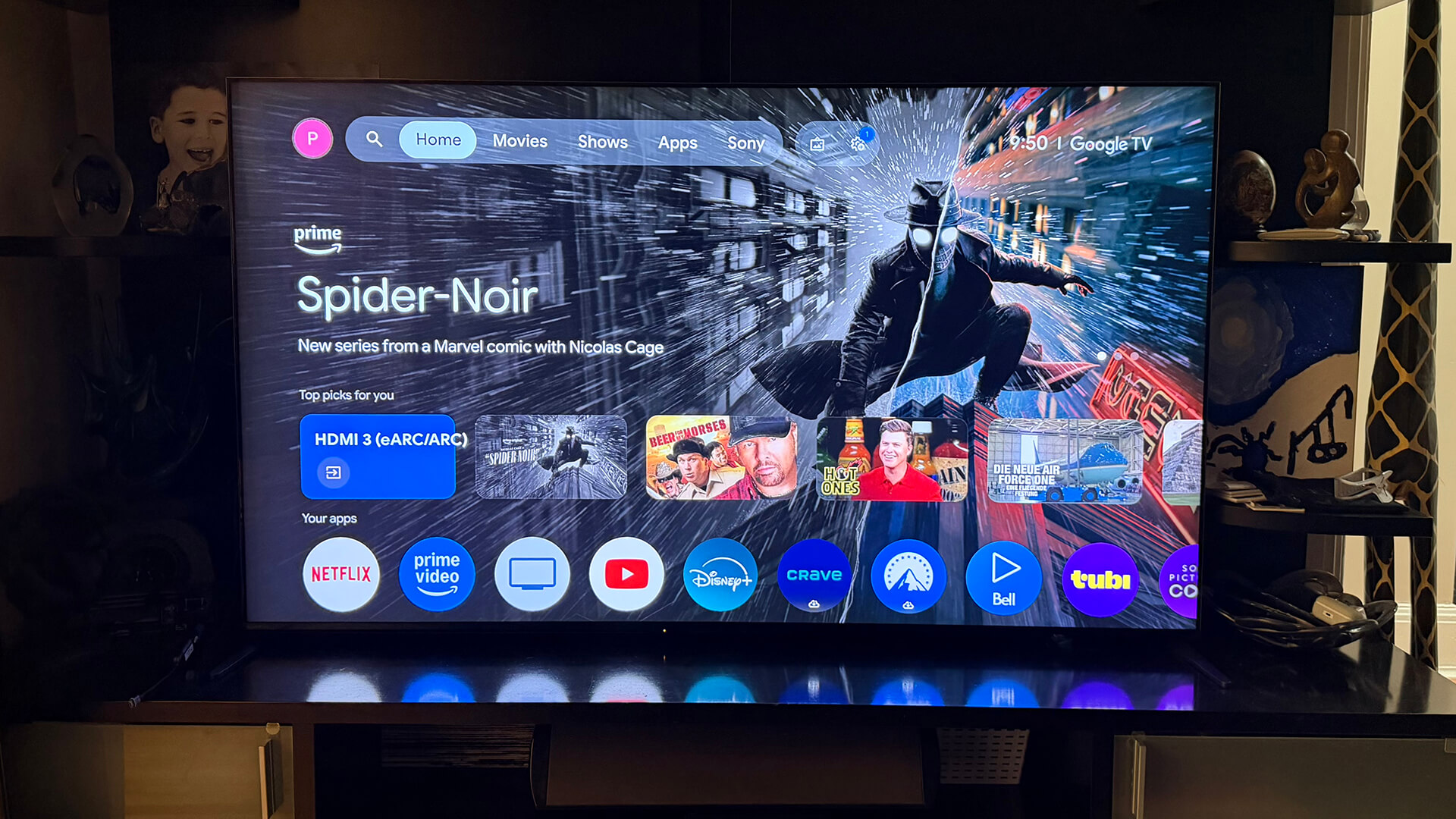 Sony Bravia Google TV homescreen