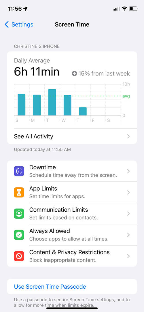 iPhone Screen Time report
