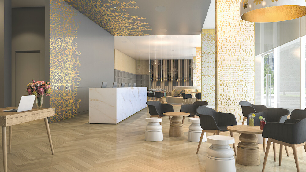 Hotel reception area with Focal speakers