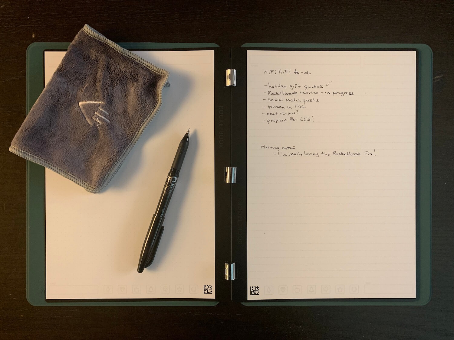 Rocketbook Pro with pen and cloth