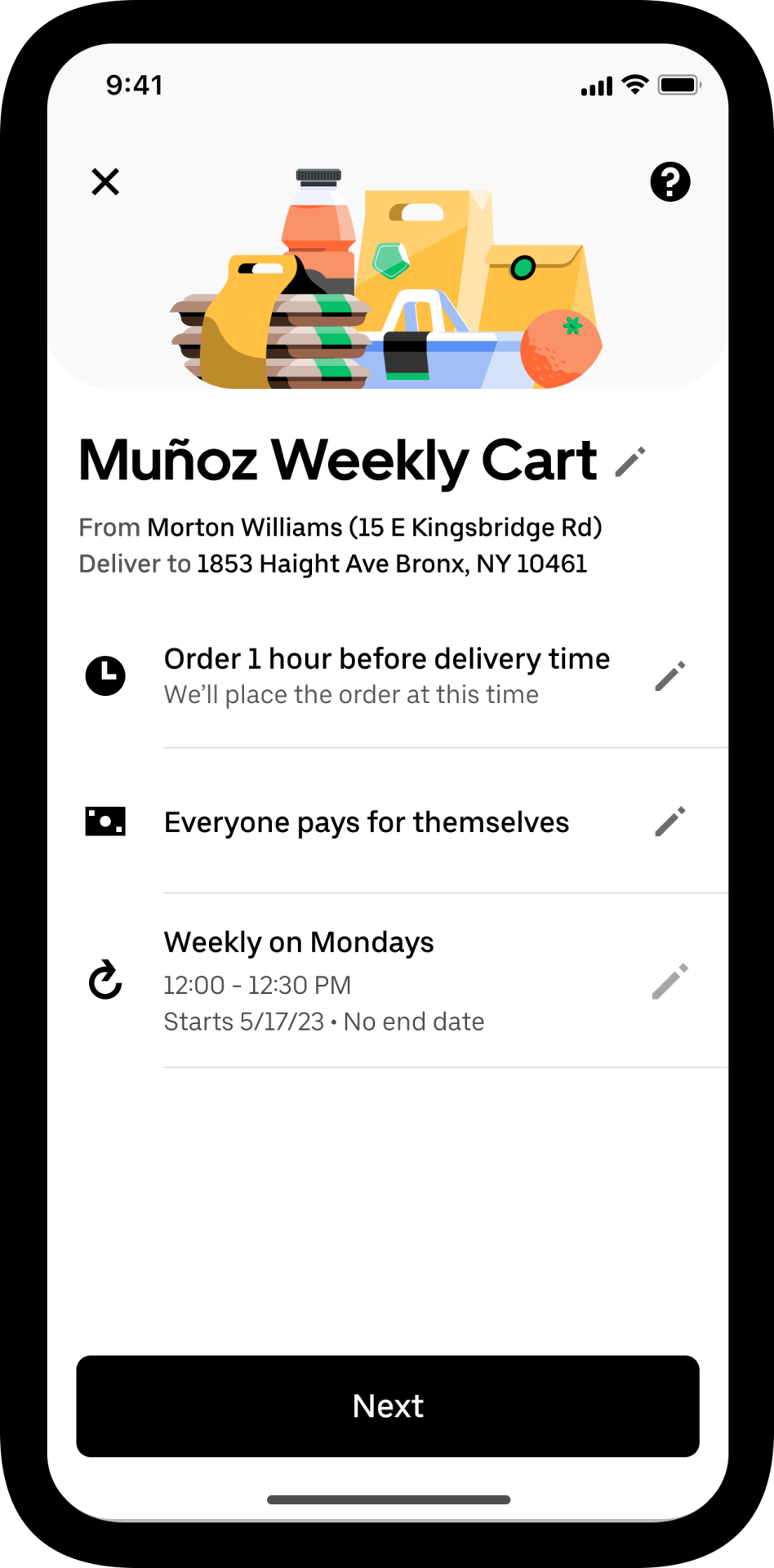 Uber Group Grocery orders