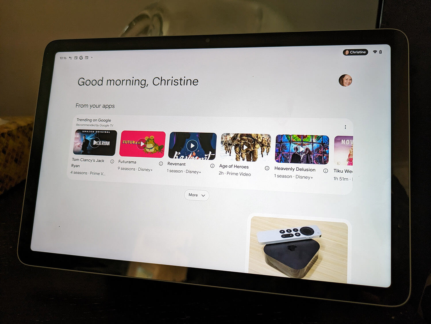 Google Pixel Tablet good morning message