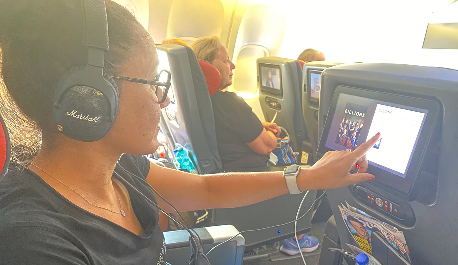 Marshall headphones on airplane