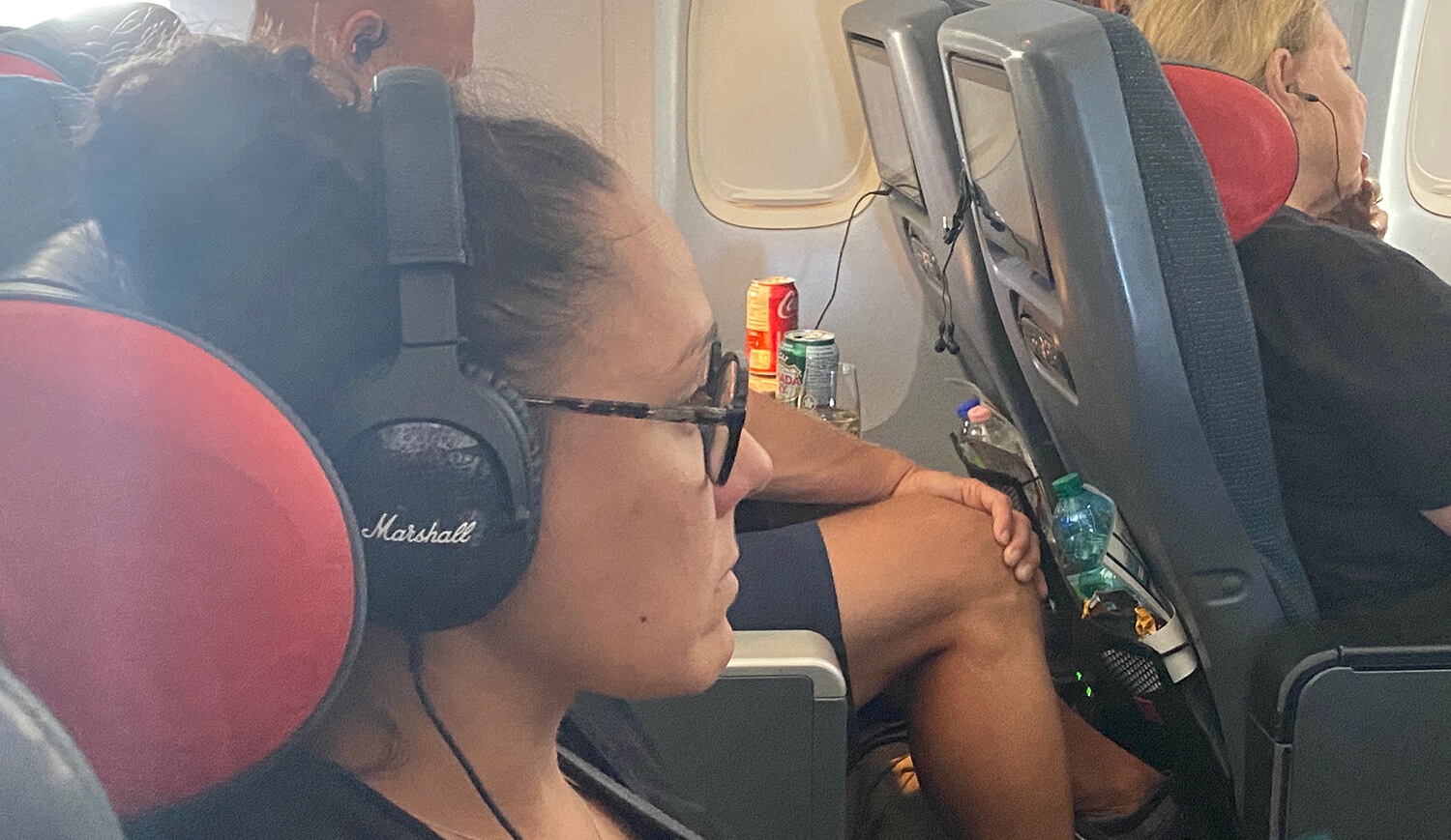 Marshall headphones on plane