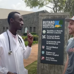 Mark Rober talks to a man in Rwanda about high-tech delivery drones.