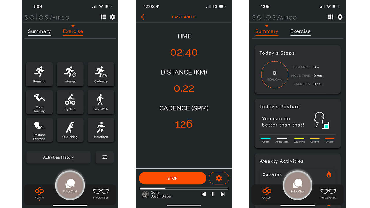 Solos AirGo 3 smart glasses app fitness