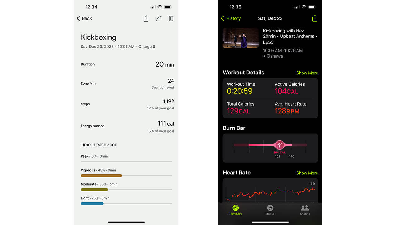 Fitbit Charge 6 vs Apple Watch kickboxing