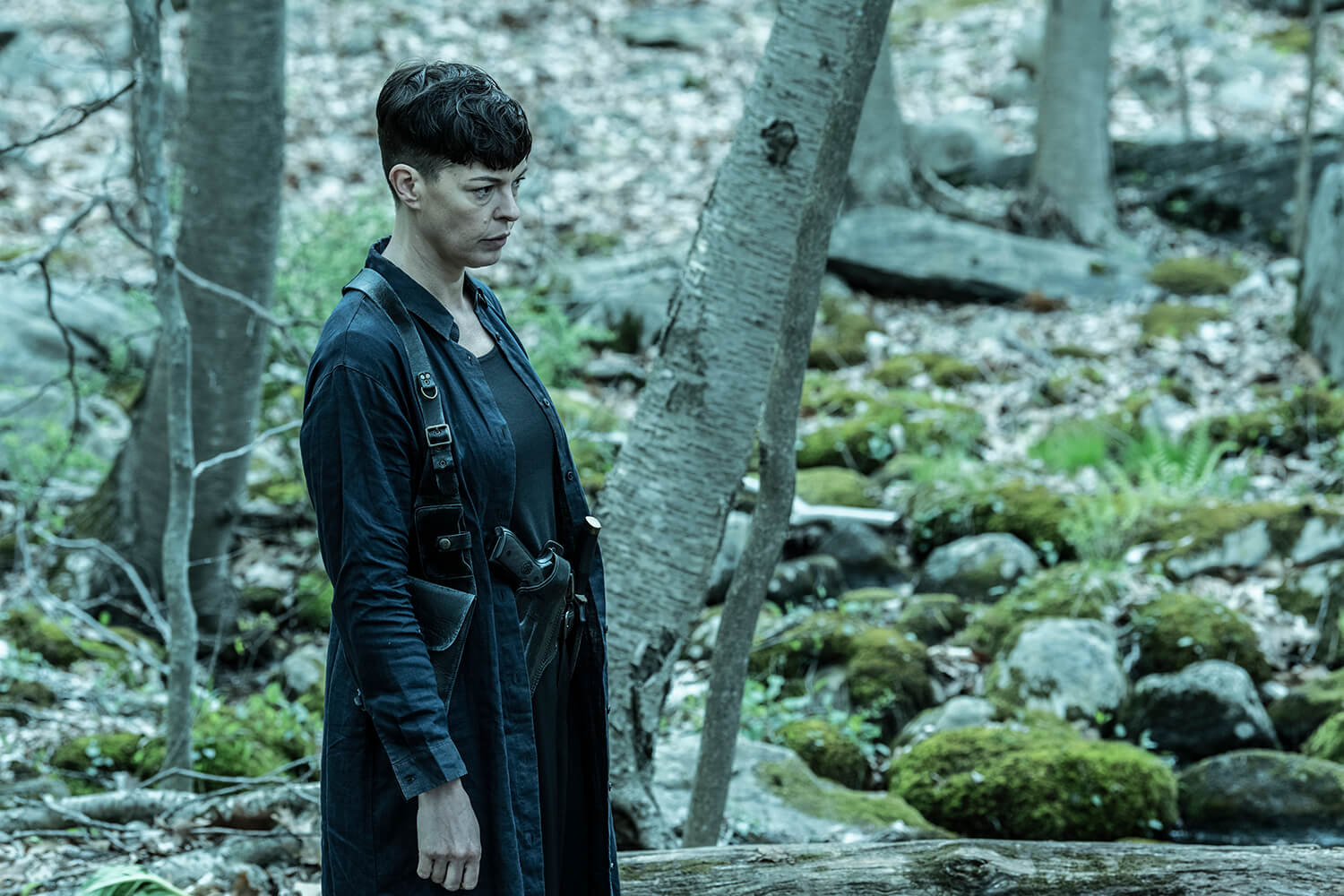 Jadis standing in the forest in a scene from The Walking Dead: The Ones Who Live.