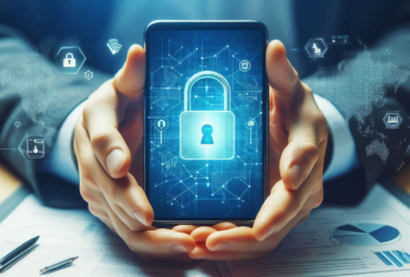 Hands holding a phone with a lock image on it.