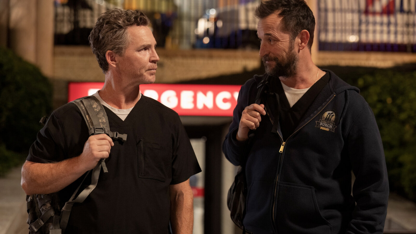 Jack and Robby after their shift in The Pitt.