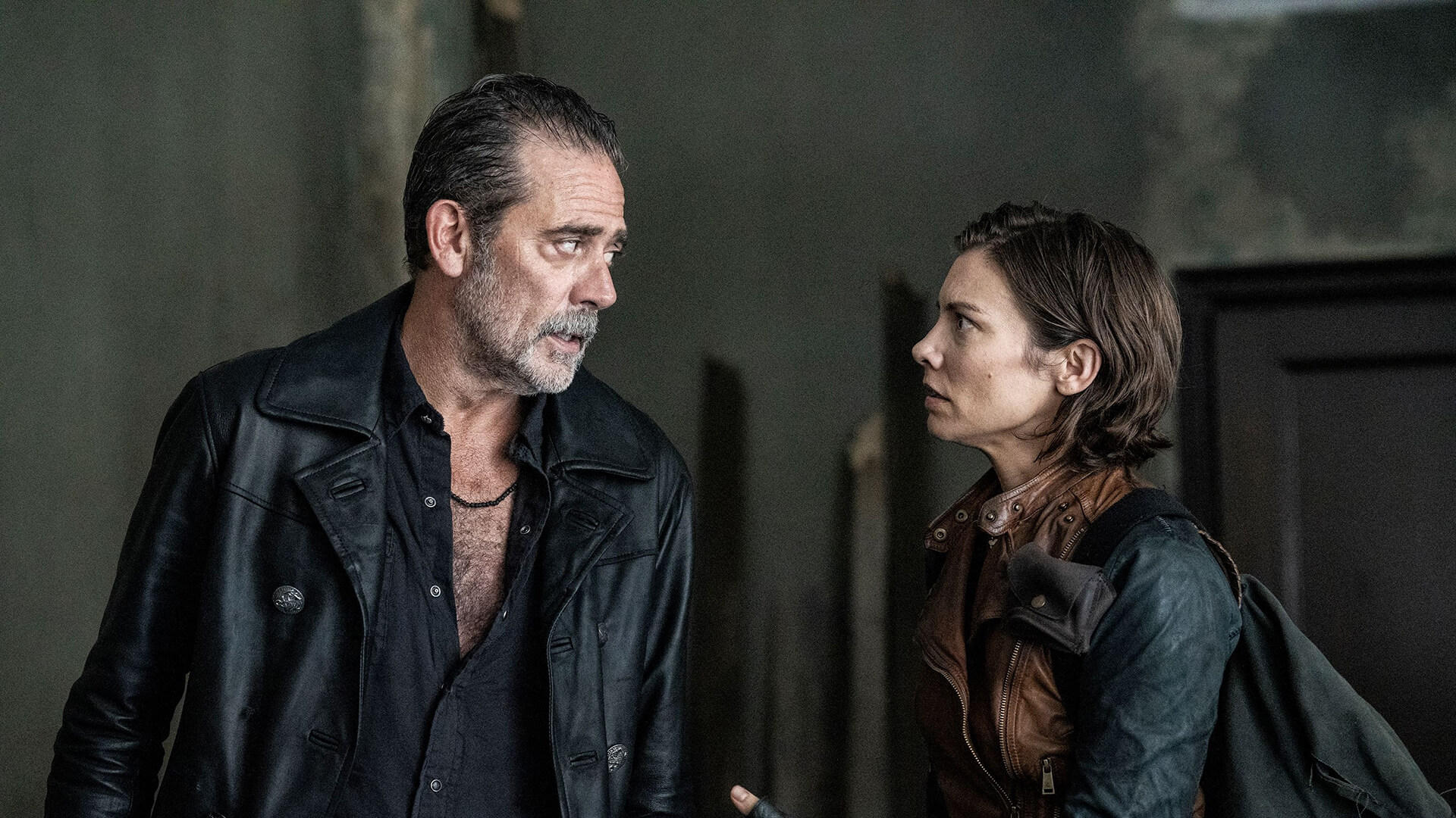 Negan and Maggie looking at one another in The Walking Dead: Dead City season 1.
