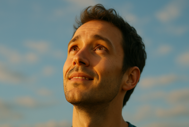 A man looking up to the sky, hopefully.