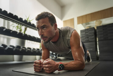 Amazfit Balance 2 on man in gym