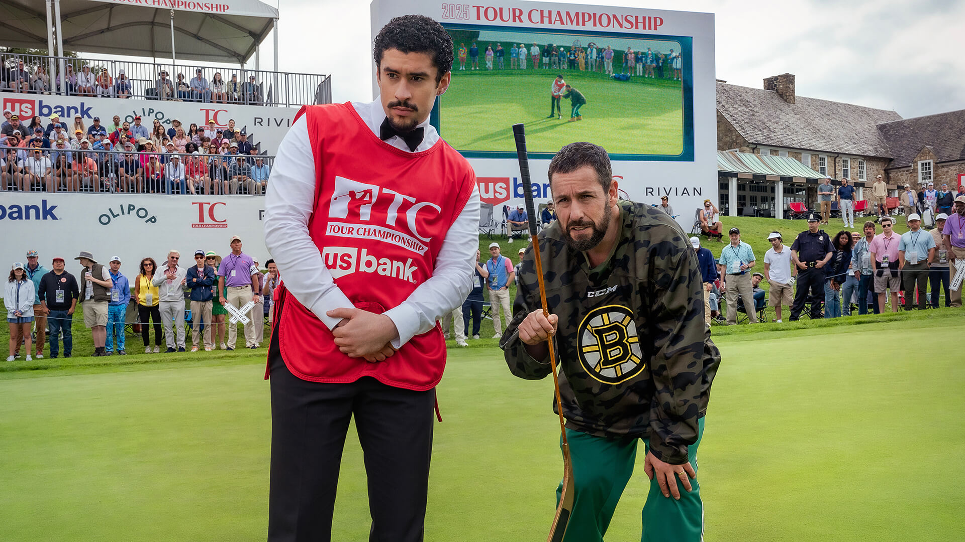 Bad Bunny looks on as Happy's caddy in Happy Gilmore 2.