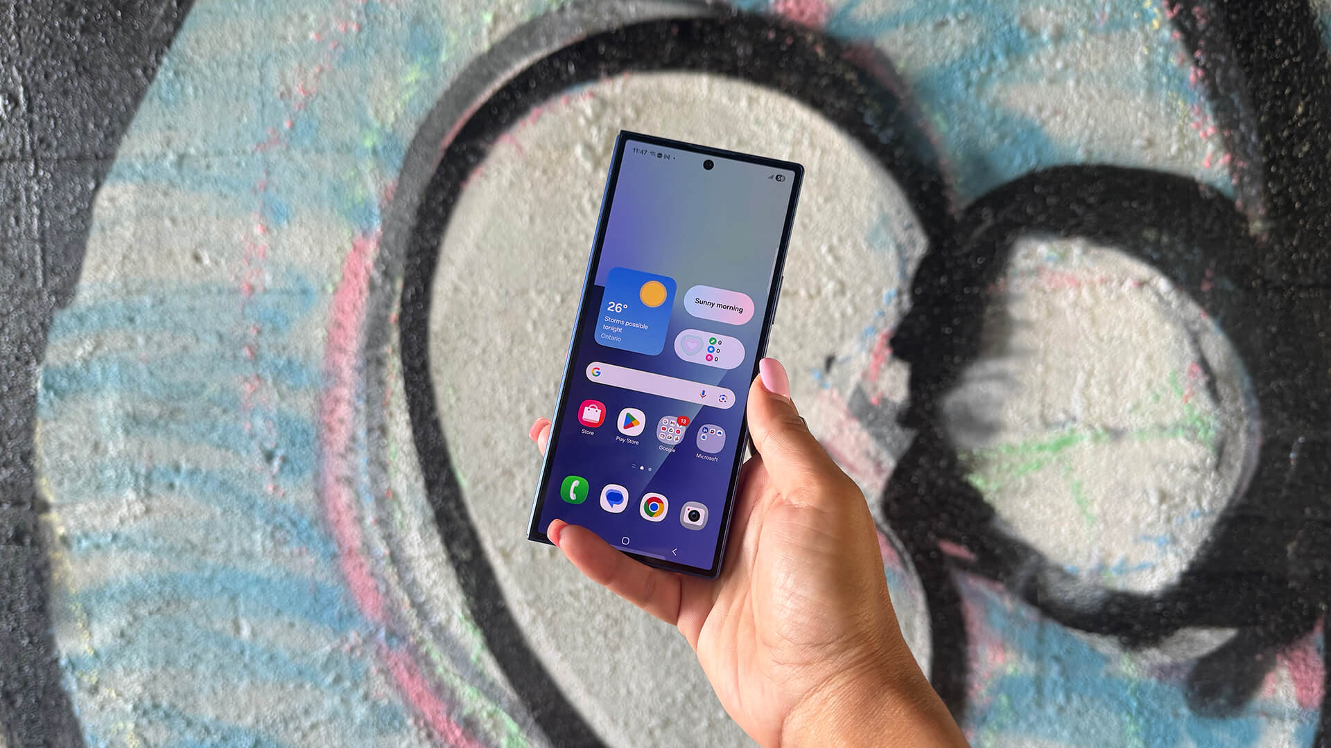 Samsung Galaxy Z Fold 7 closed graffiti front screen