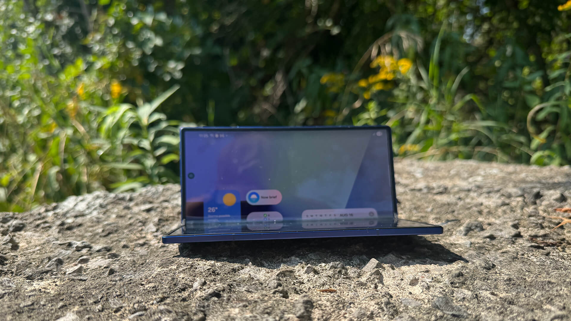 Samsung Galaxy Z Fold 7 on stump