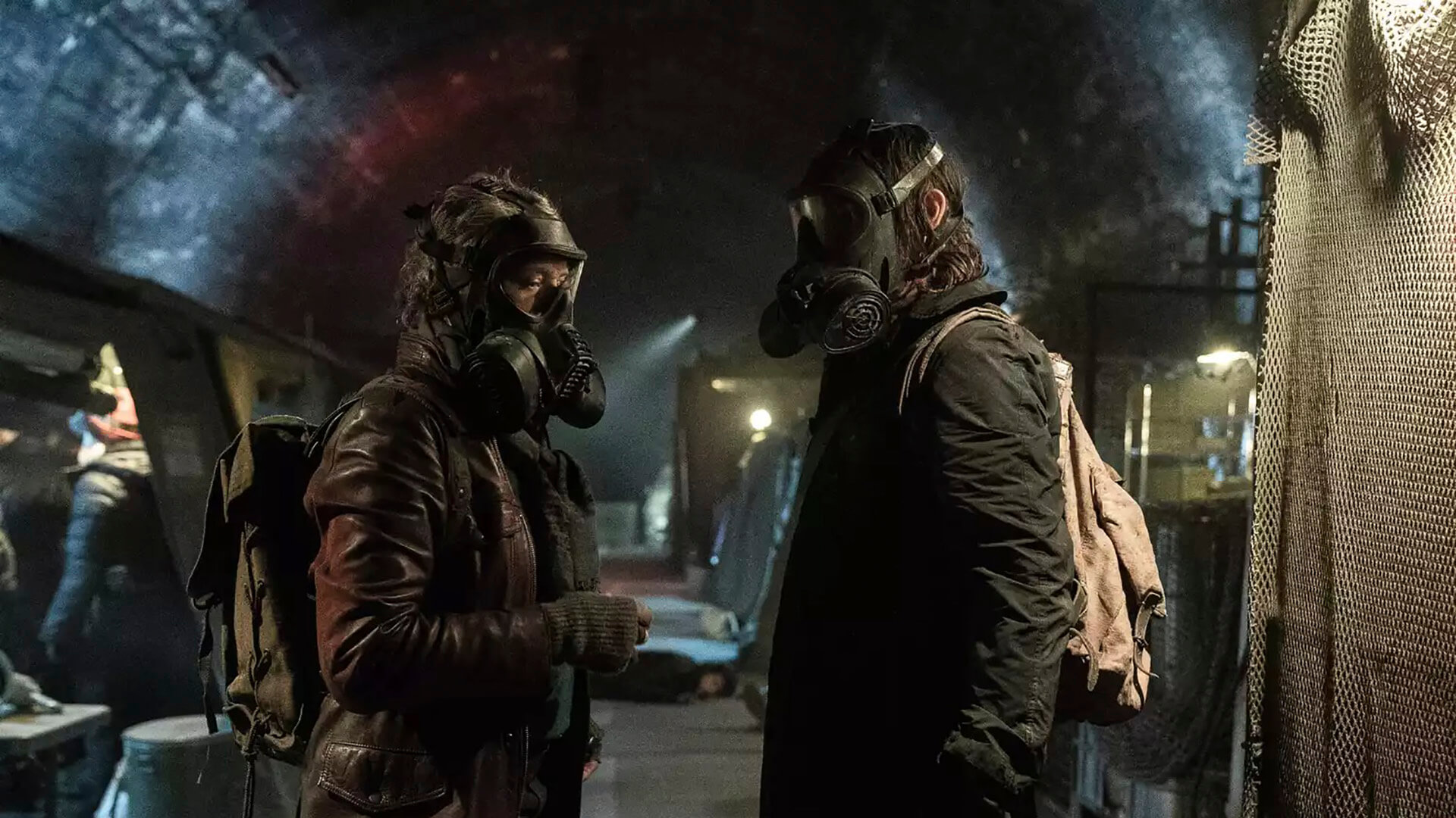 Carol and Daryl wearing gas masks in The Walking Dead: Daryl Dixon's season 2 finale.