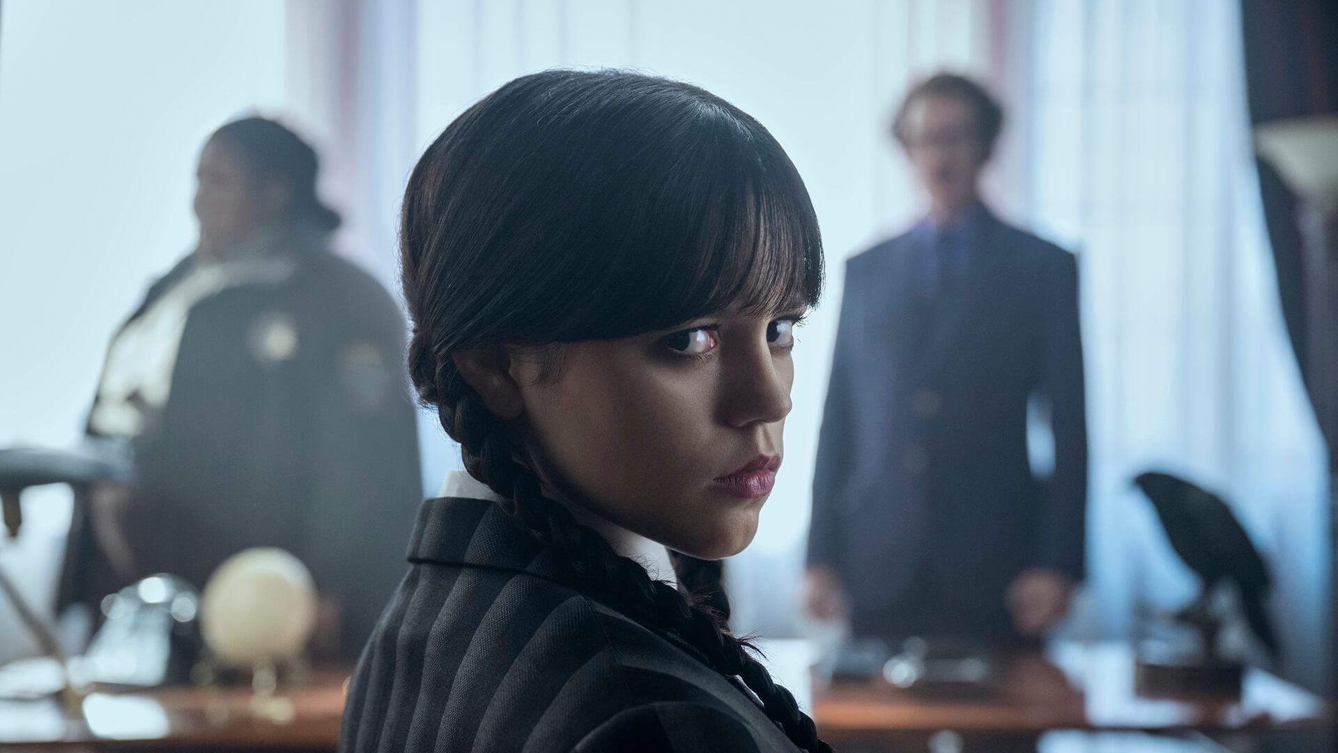 Wednesday looking back while in Dort's office.