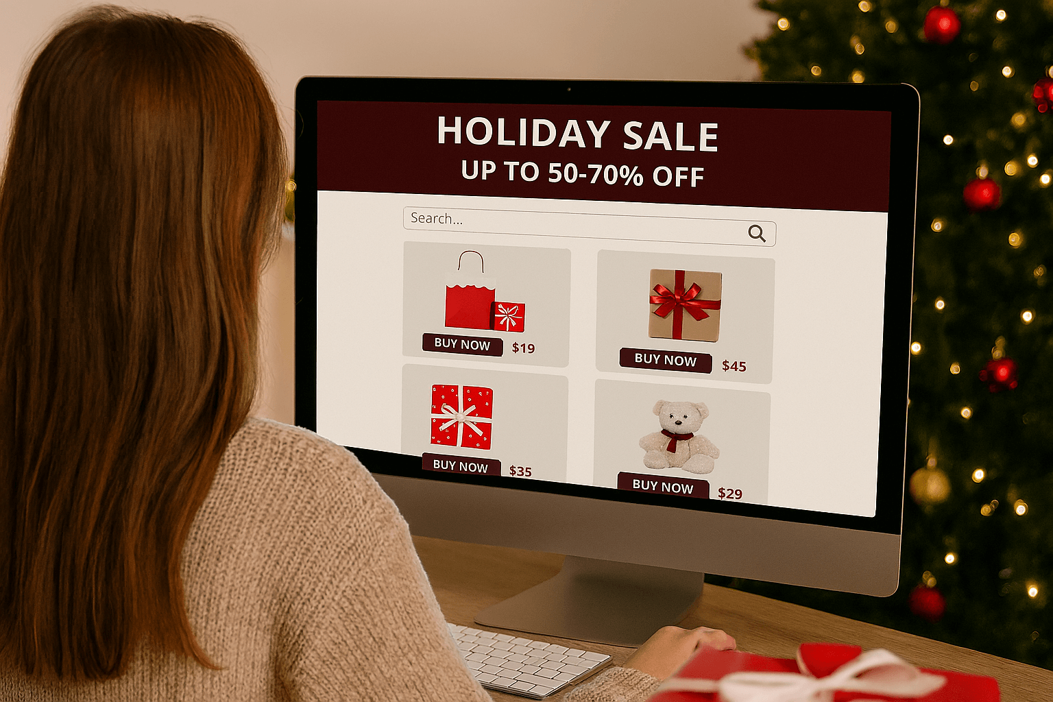 A woman on her computer shopping.