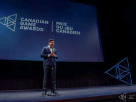 Carl-Edwin Michel, Creator and Executive Producer of the Canadian Game Awards, addresses the crowd at a previous event