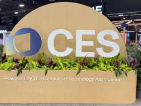 The CES sign inside the convention centre.
