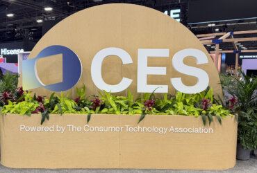 The CES sign inside the convention centre.