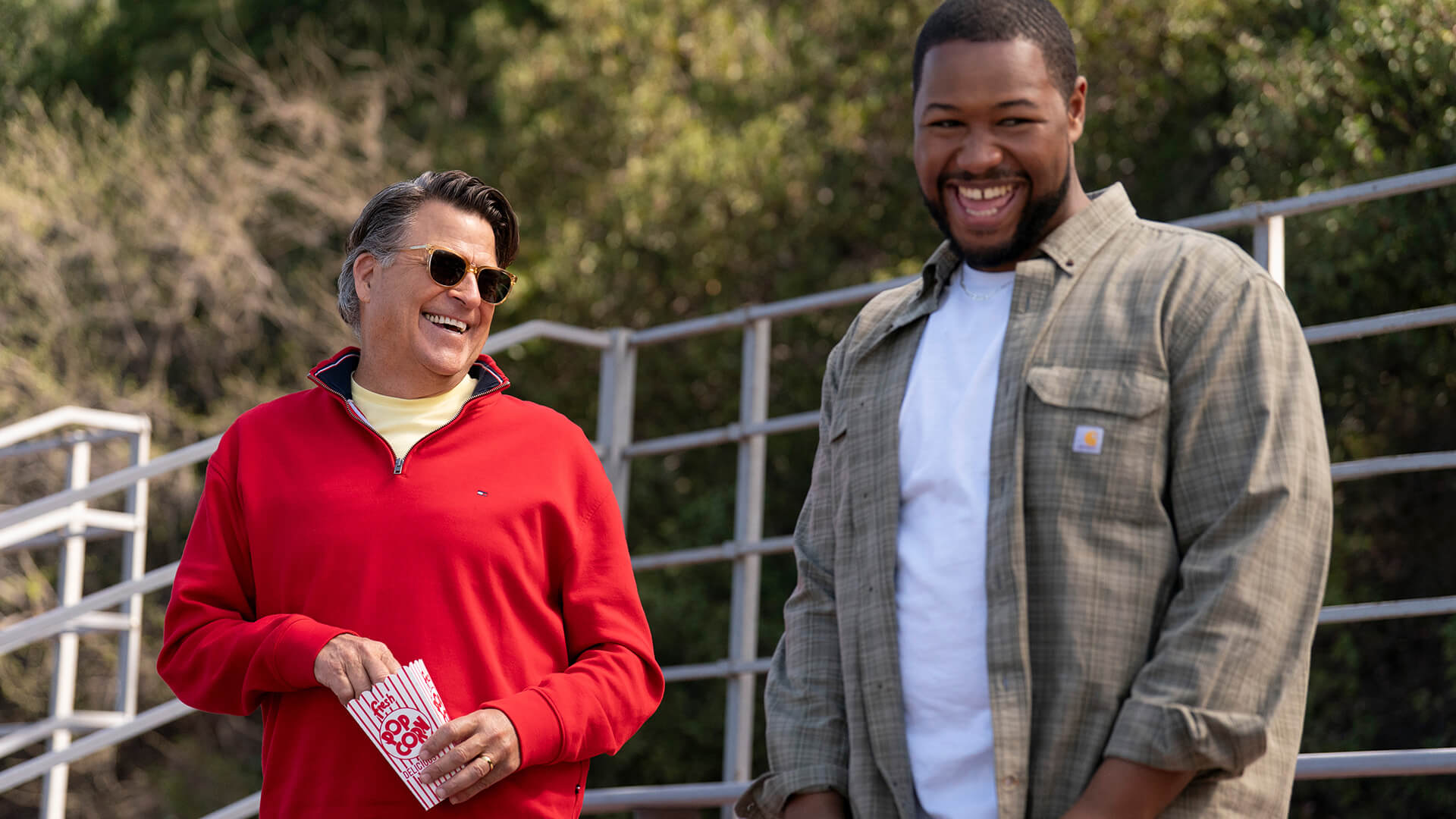 Derek and Sean laughing in Shrinking.