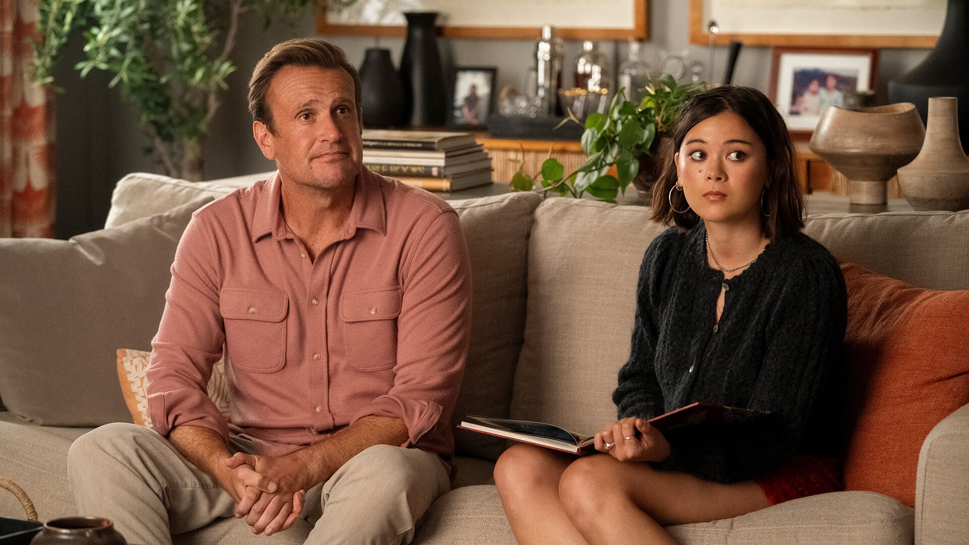 Jimmy and Alice sitting on the couch in Shrinking Season 3.