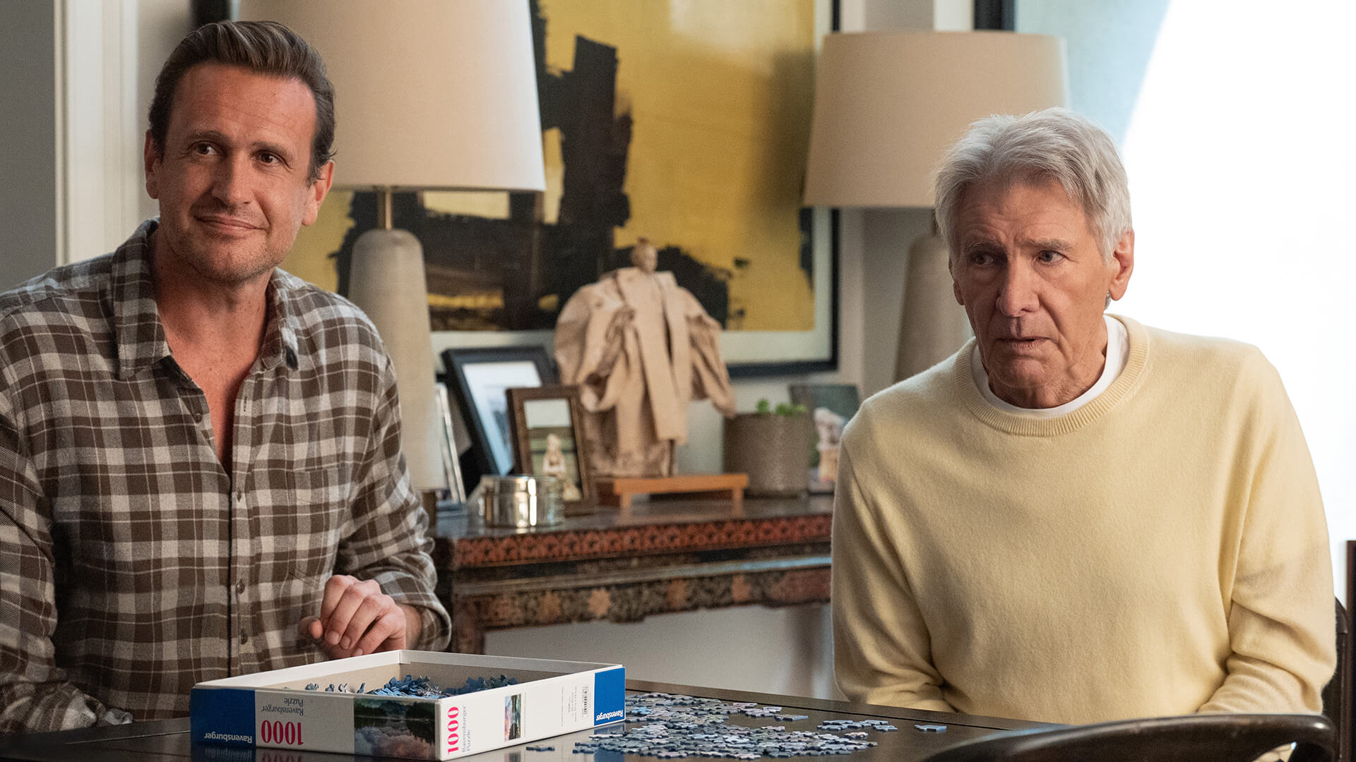 Jimmy and Paul doing a puzzle together in Shrinking.