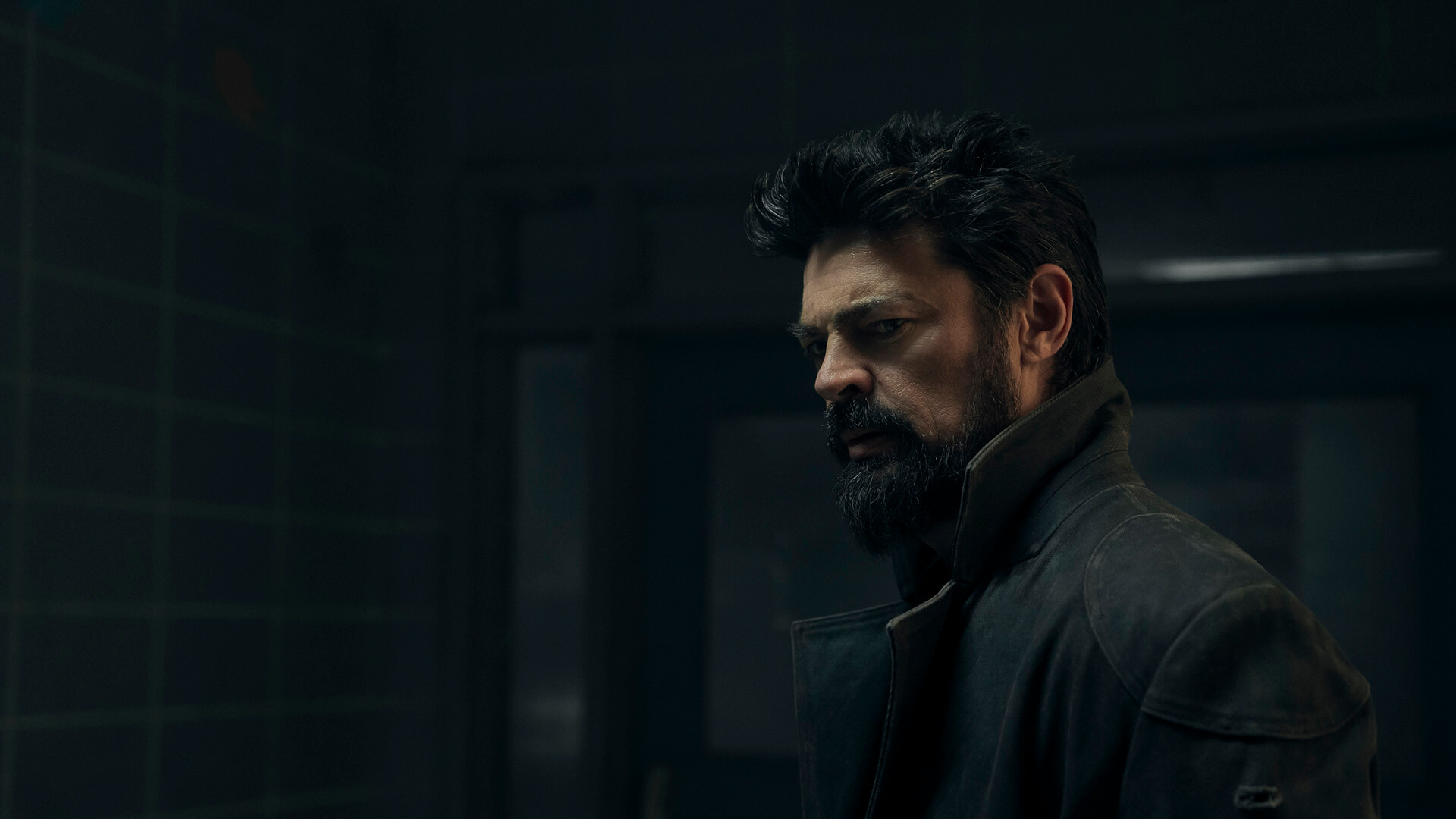 Billy Butcher standing in the dark looking angry in The Boys.