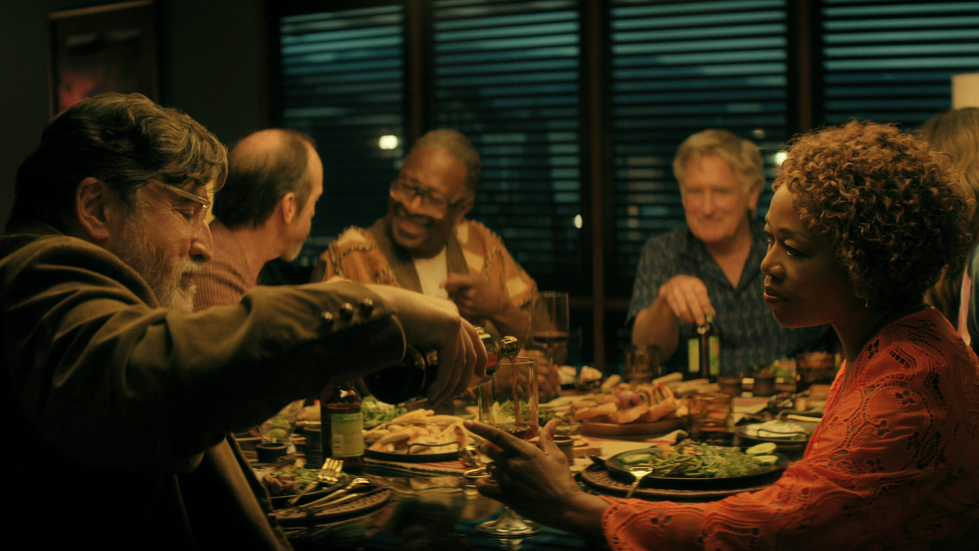 The friends at a dinner party in The Boroughs.