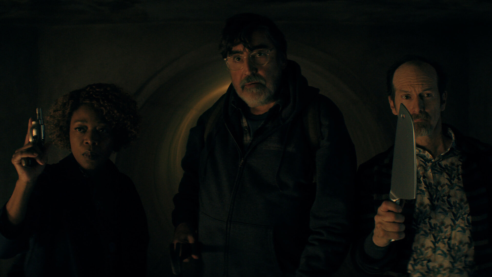 Judy, Sam, and Wally standing with weapons in The Boroughs.