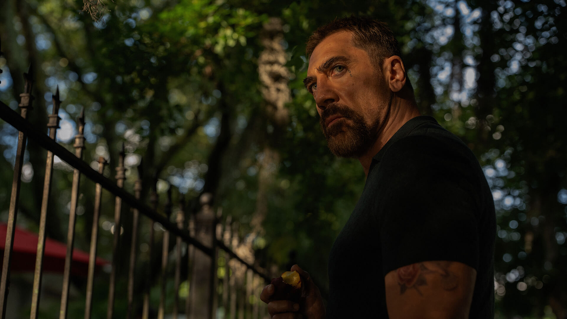 Max standing outside looking menacing in Cape Fear.