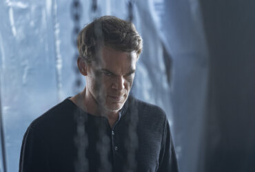 Dexter in a plastic filled room glaring in Dexter: Resurrection.