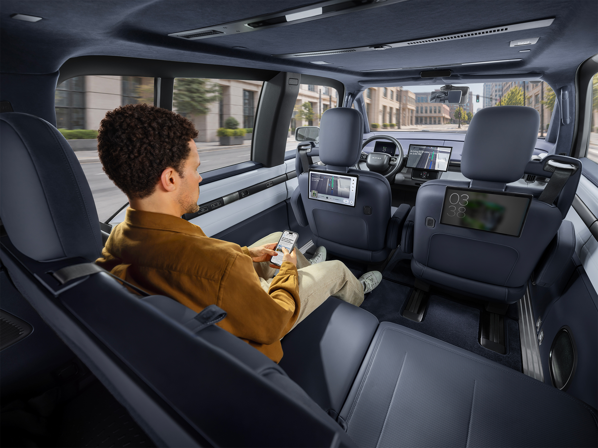 Inside a Waymo car